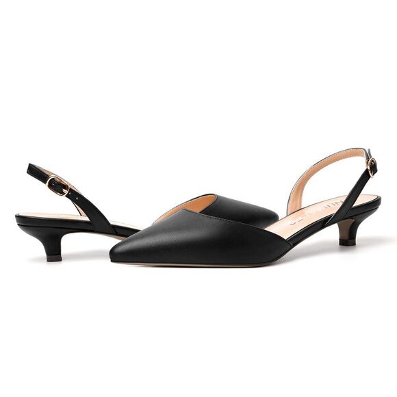 Womens Backstrap Pointed Toe Matte Dress Wedding Fashion Buckle Kitten Low Heel - Picture 6 of 7